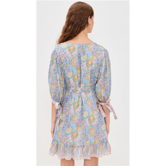 BELL Cindy Wrap Mini Dress Blue Yellow Print Retro Garden Girl Feminine Romantic - Picture 3 of 7